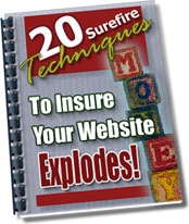 Ebook cover: 20 Surefire Techniques To Insure Your Website Explodes!